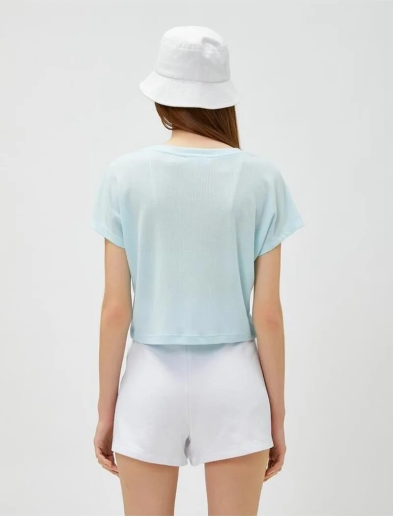 KOTON Crop T-Shirt Printed Crew Neck Short Sleeve