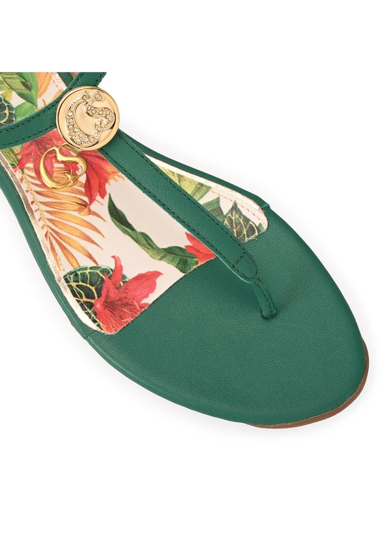 Carmen Steffens  Flat Sandal Eucalyptus Green Straps Floral Print for Women | Best Price UAE