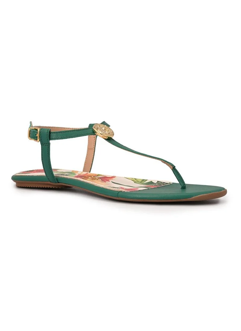 Carmen Steffens Flat Sandal Eucalyptus Green Straps Floral Print