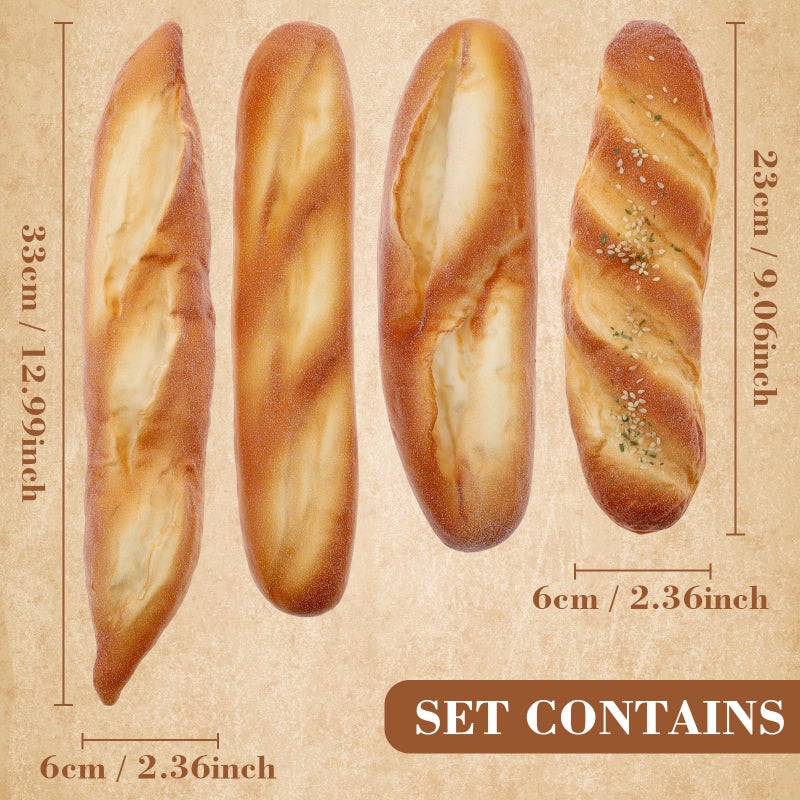 Gresorth 4 Pcs Artificial Bread Decoration Fake Loaf Dessert Model Realistic French Baguette Simulation Sesame Pastries Display for Home Kitchen - Image 2