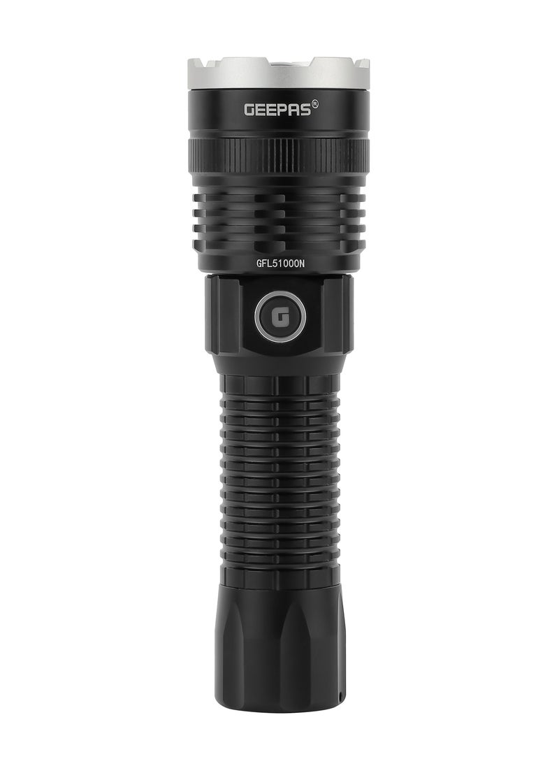 GEEPAS Rechargeable LED Flashlight 20W| 2500 Lumens Output Perfect for Indoor and Outdoor Use| 5000 mAh Battery 10 Hours Continuous Working C-type charging with Aluminum Housing, Lithium Battery and 1000 M Distance Covering GFL51000 Black  - Image 2