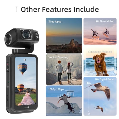 ORDRO M3 Handheld Digital Camera, 5K Video Camcorder 48MP 4K/60fps, 3.5'' Flippable Screen 3250mAh Battery WiFi IR Night Vision Camera for YouTube Vlogs w/64G Card - Image 4