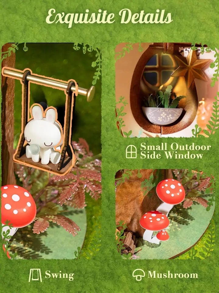 رولايف بيت دمى Rolife Fairytale Tree DIY Miniature House Kit Wooden 3D Puzzle Toys for Home Decor Dollhouse Craft Kit with LED Gift for Adult - Image 5