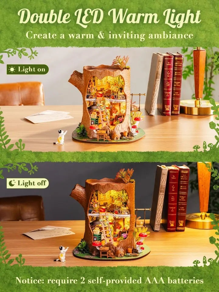 رولايف بيت دمى Rolife Fairytale Tree DIY Miniature House Kit Wooden 3D Puzzle Toys for Home Decor Dollhouse Craft Kit with LED Gift for Adult - Image 3