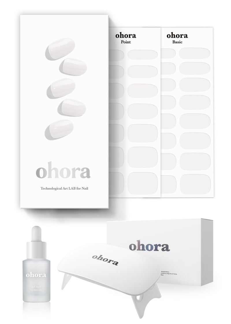 ohora Bundle Set (N Clean White Starter Kit) - White Solid Gel Nail Strips with UV/LED Lamp and Mini Remover, Salon-Quality, Long Lasting, Easy to Apply, Remove, Prep Pads, Nail File, Wooden Stick - Image 1