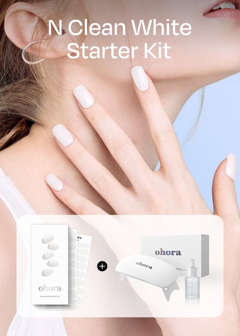 ohora Bundle Set (N Clean White Starter Kit) - White Solid Gel Nail Strips with UV/LED Lamp and Mini Remover, Salon-Quality, Long Lasting, Easy to Apply, Remove, Prep Pads, Nail File, Wooden Stick - Image 2