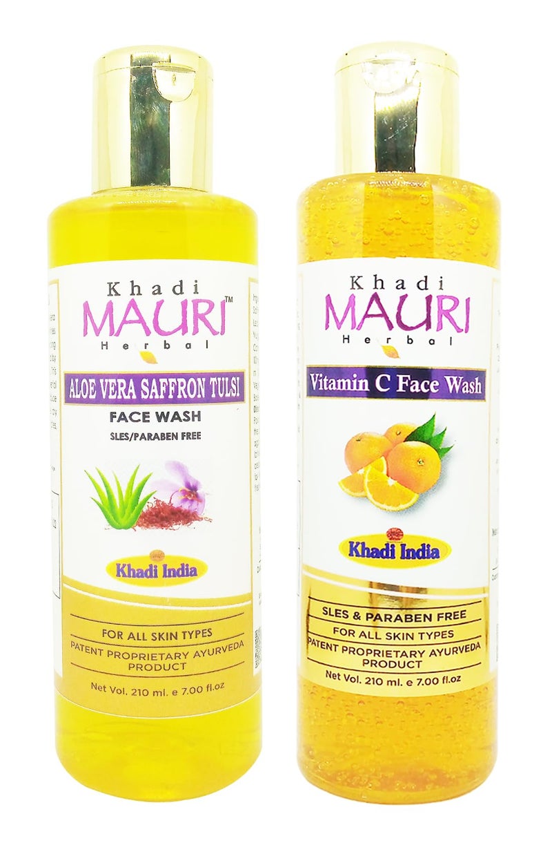 Khadi Mauri Aloevera Saffron Tulsi & Vitamin C face wash - Pack of 2 (420ml)
