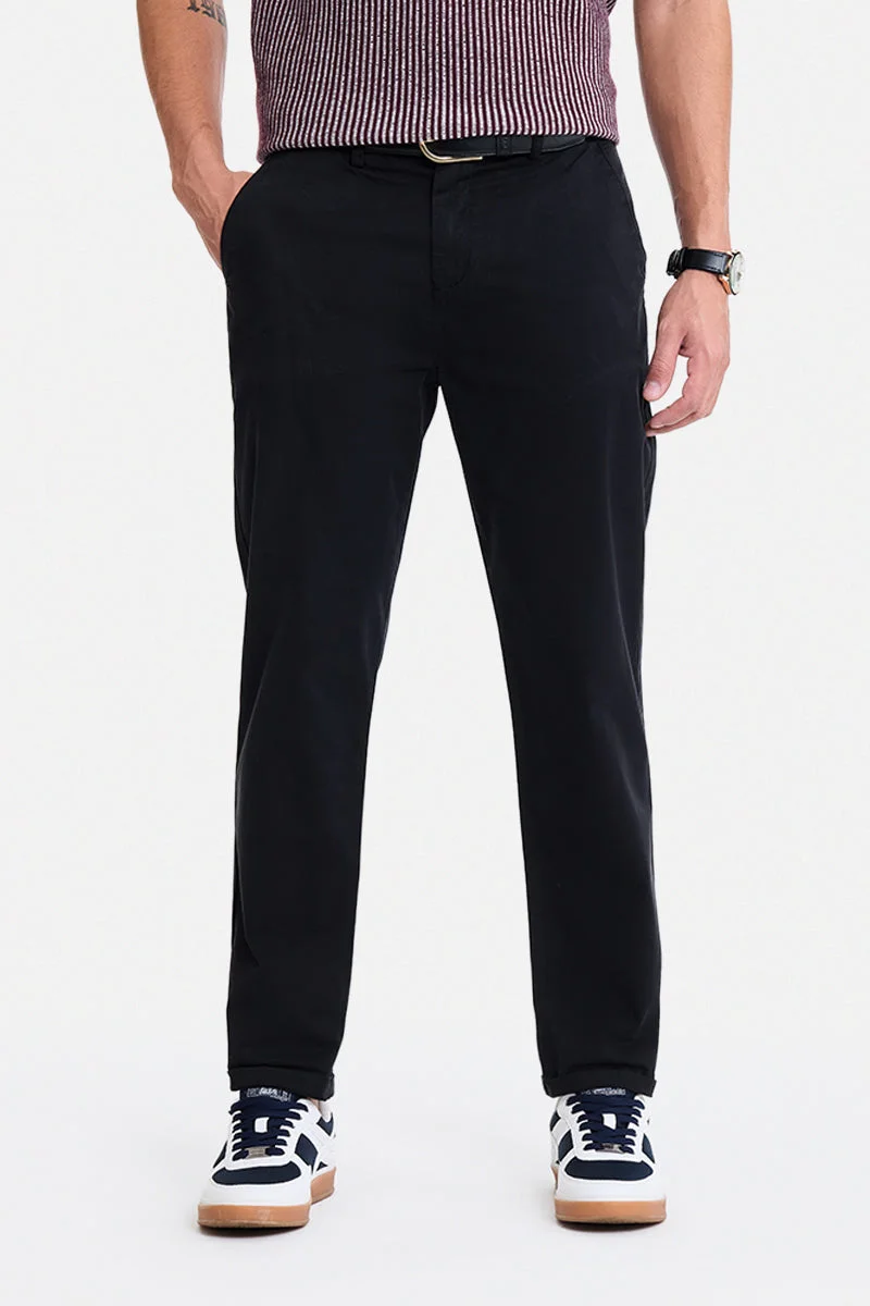 سنيتش Black Solid Regular Fit Casual Chinos