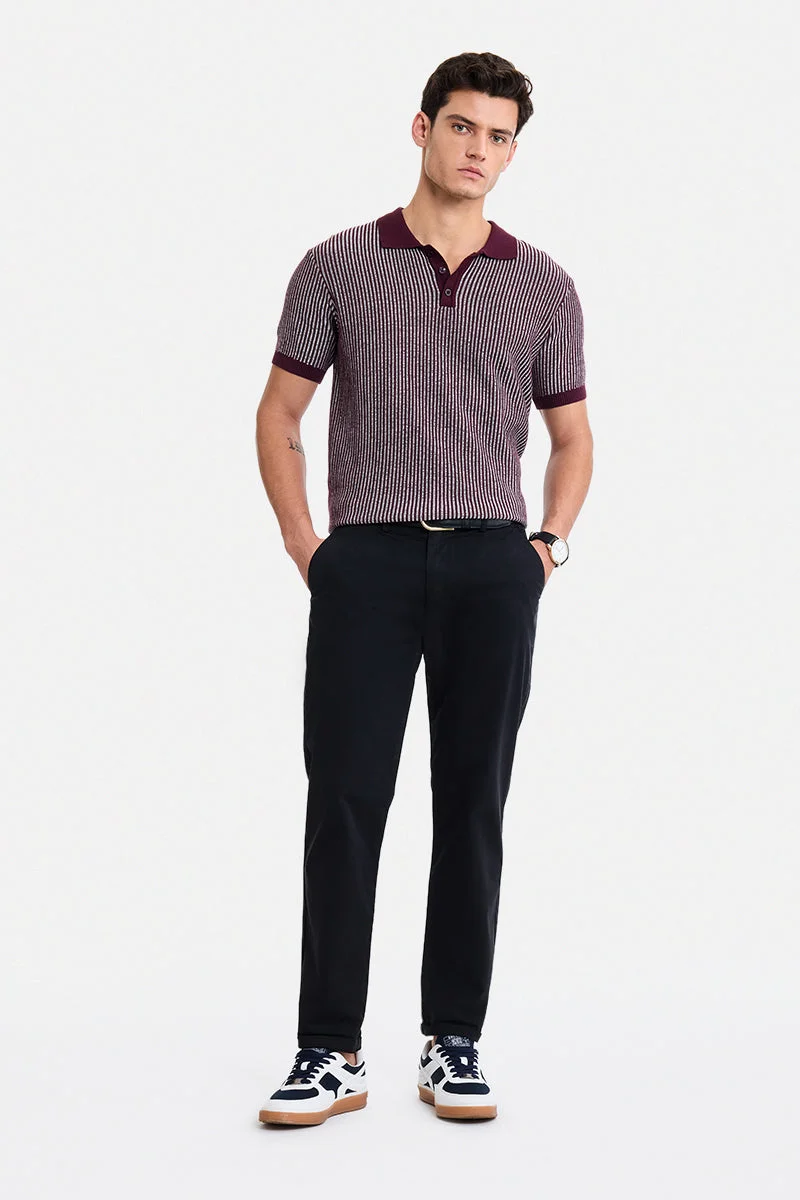 سنيتش Black Solid Regular Fit Casual Chinos