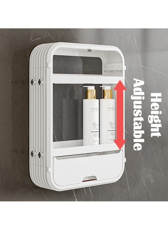 والالا منظم حمام مثبت على الحائط بثلاث طبقات، رف حمام، منظم أدوات مكياج مع خطافات ودرج 53*43*13.5 سم - Image 3