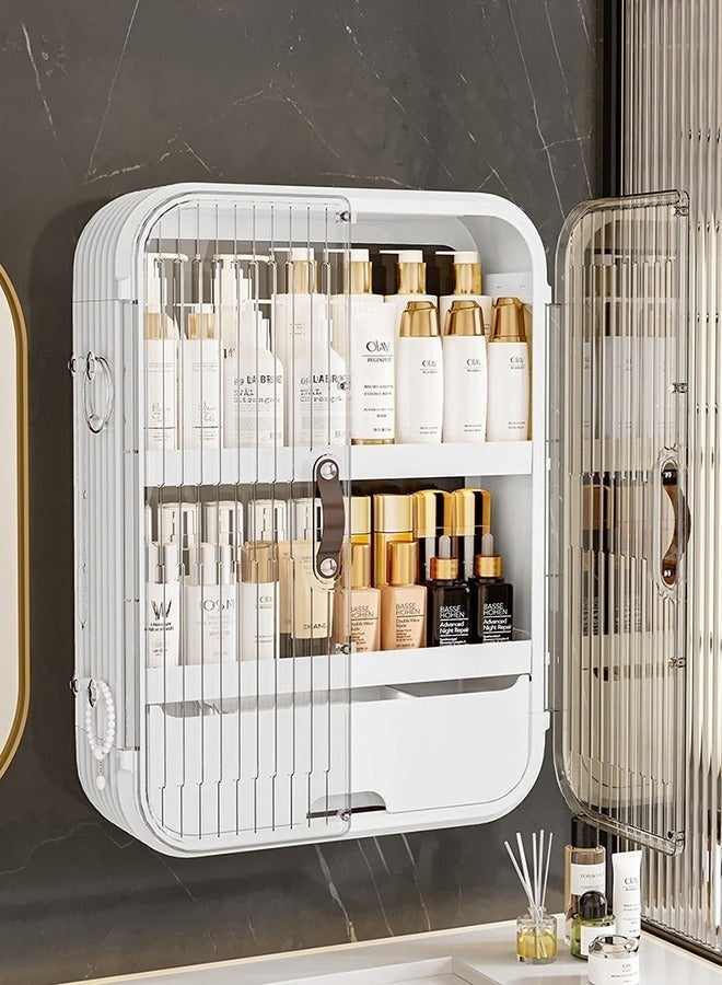 والالا منظم حمام مثبت على الحائط بثلاث طبقات، رف حمام، منظم أدوات مكياج مع خطافات ودرج 53*43*13.5 سم - Image 1
