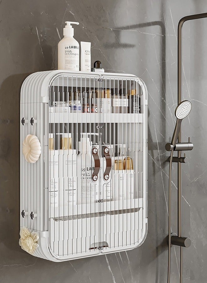 والالا منظم حمام مثبت على الحائط بثلاث طبقات، رف حمام، منظم أدوات مكياج مع خطافات ودرج 53*43*13.5 سم - Image 2