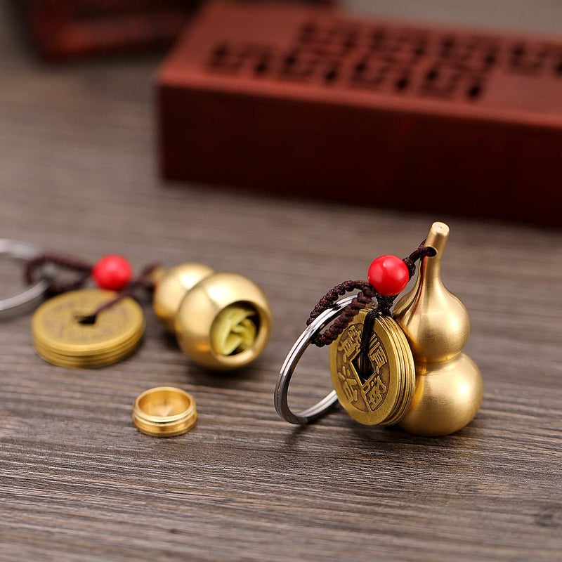 Hotop 3 Pcs Chinese Gourd Feng Shui Brass Wu Lou Keychains with five Coins Calabash Pendant Key Rings for Good Luck Fortune Longevity Wealth Success to Friends Families Lovers - Image 3