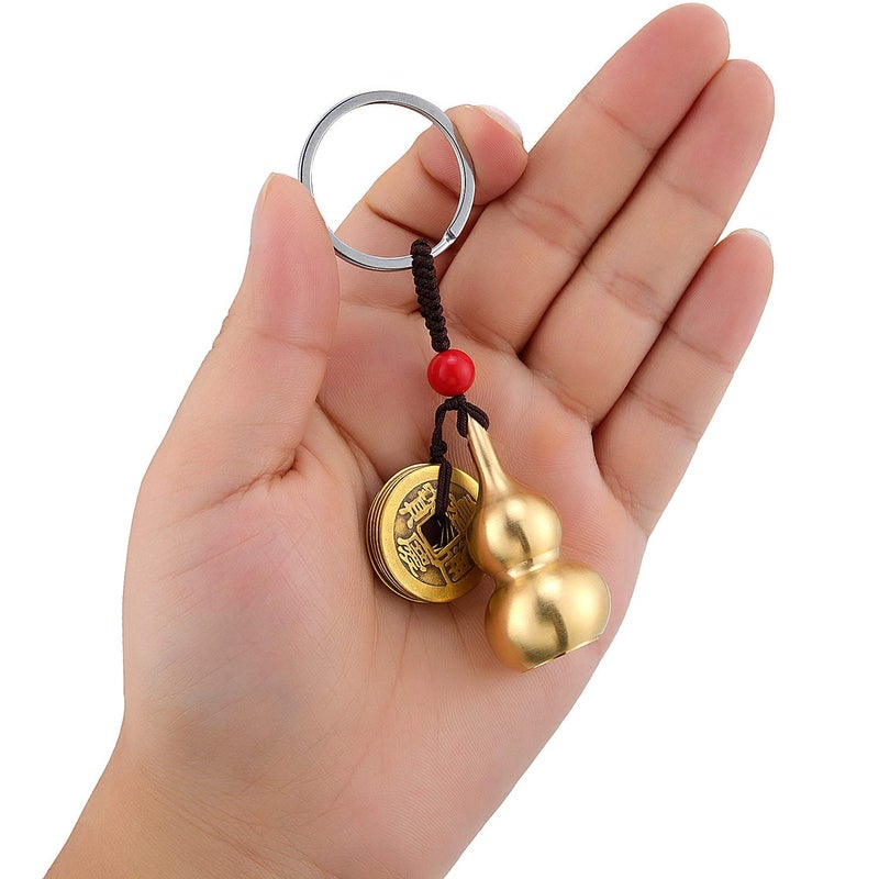 Hotop 3 Pcs Chinese Gourd Feng Shui Brass Wu Lou Keychains with five Coins Calabash Pendant Key Rings for Good Luck Fortune Longevity Wealth Success to Friends Families Lovers - Image 5