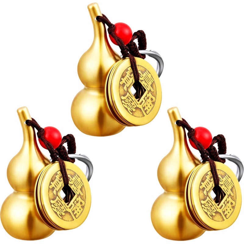 Hotop 3 Pcs Chinese Gourd Feng Shui Brass Wu Lou Keychains with five Coins Calabash Pendant Key Rings for Good Luck Fortune Longevity Wealth Success to Friends Families Lovers - Image 1