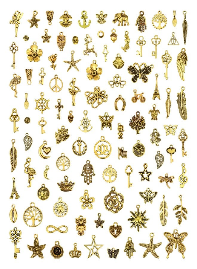 JIALEEY 100Pcs Wholesale Bulk Lots Gold Charm Mixed Tibetan Antique Golden Pendants DIY for Bracelet Necklace Jewelry Making and Crafting - Image 1