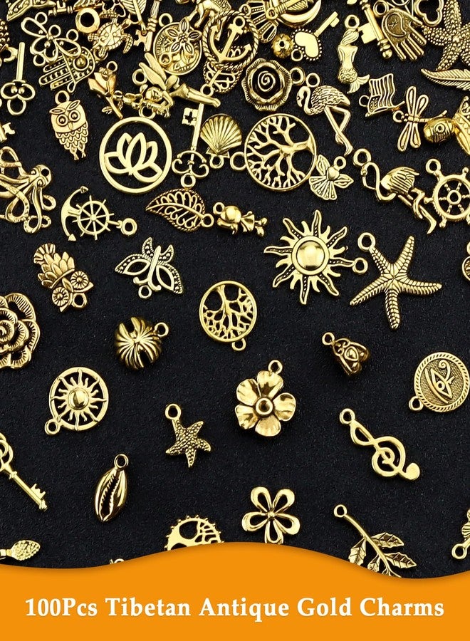JIALEEY 100Pcs Wholesale Bulk Lots Gold Charm Mixed Tibetan Antique Golden Pendants DIY for Bracelet Necklace Jewelry Making and Crafting - Image 3
