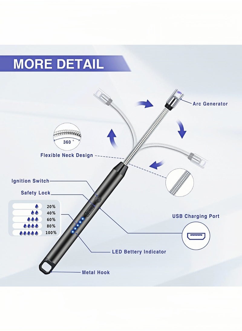 CHU DAI Electric Lighter Arc Windproof Flameless with 360° Flexible Neck & LED Power Display, Lighters for Candle for BBQ, Grill, Camping, Fireplace, Stove  - Image 3