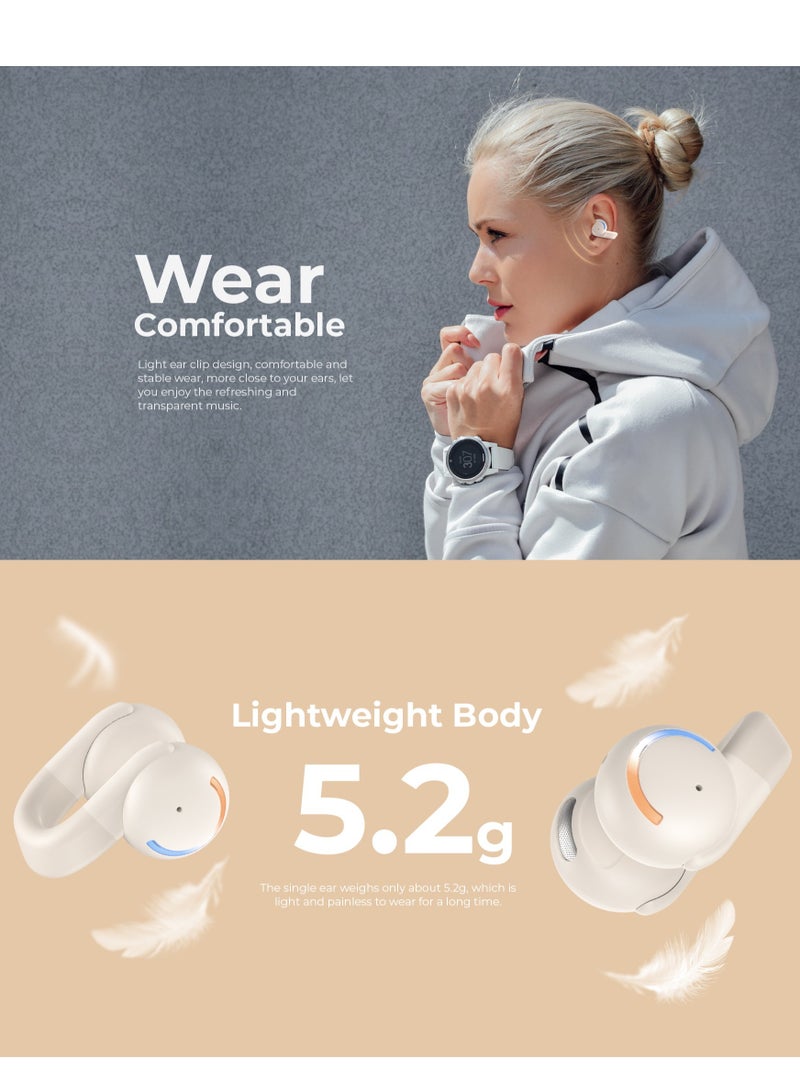 havit Open Ear Wireless Clip Earbuds Bluetooth 5.3 Earpods for Android & iPhone – Sports Headphones with 3D Stereo Sound, Comfortable On-Ear Design, Perfect for Running, Cycling, Driving, Gym Workouts & Outdoor Activities – Sweatproof & Secure Fit (White/Grey) - Image 3