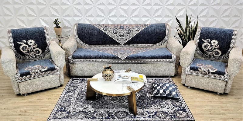 KREEVA Velvet Florida Floral 6 Piece 5 Seater Sofa slipcover and Chair Set 311 Grey - Image 1