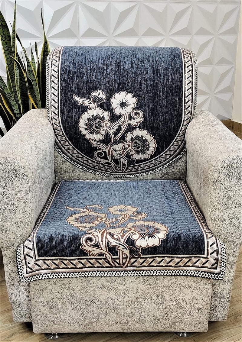 KREEVA Velvet Florida Floral 6 Piece 5 Seater Sofa slipcover and Chair Set 311 Grey - Image 4