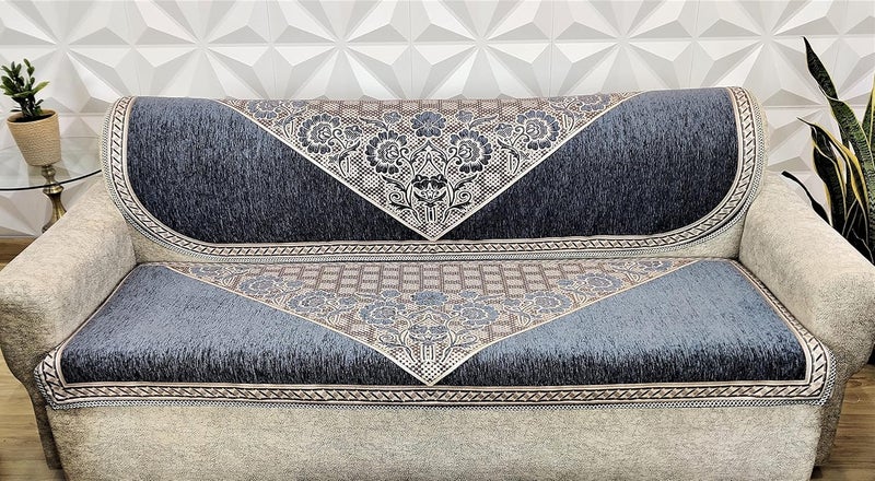 KREEVA Velvet Florida Floral 6 Piece 5 Seater Sofa slipcover and Chair Set 311 Grey - Image 3