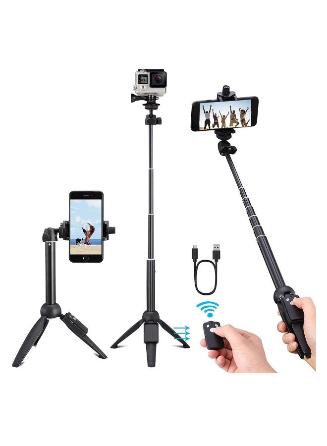 DUSALA Selfie Stick For Phone Size 4.5-6.2Inch Extendable Selfie Stick Tripod with Bluetooth Wireless Remote Phone Holder (YT9928 Black) - Image 1