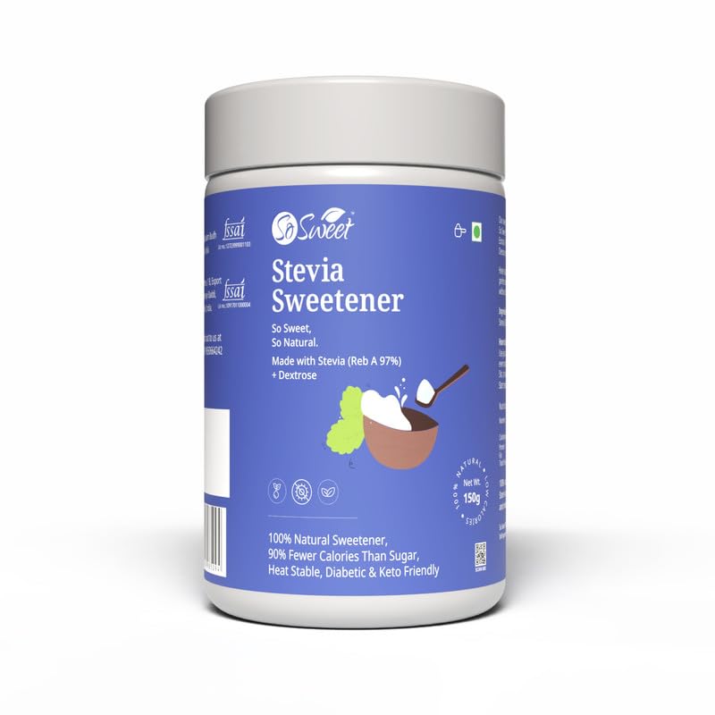 So Sweet Stevia Sugar-Free Natural Sweetener, 150gm, Low-Calorie, 100% Natural, Tastes Like Sugar, Safe for Diabetics, Ideal for Cooking, Baking, and Sweetening Drinks - Image 1