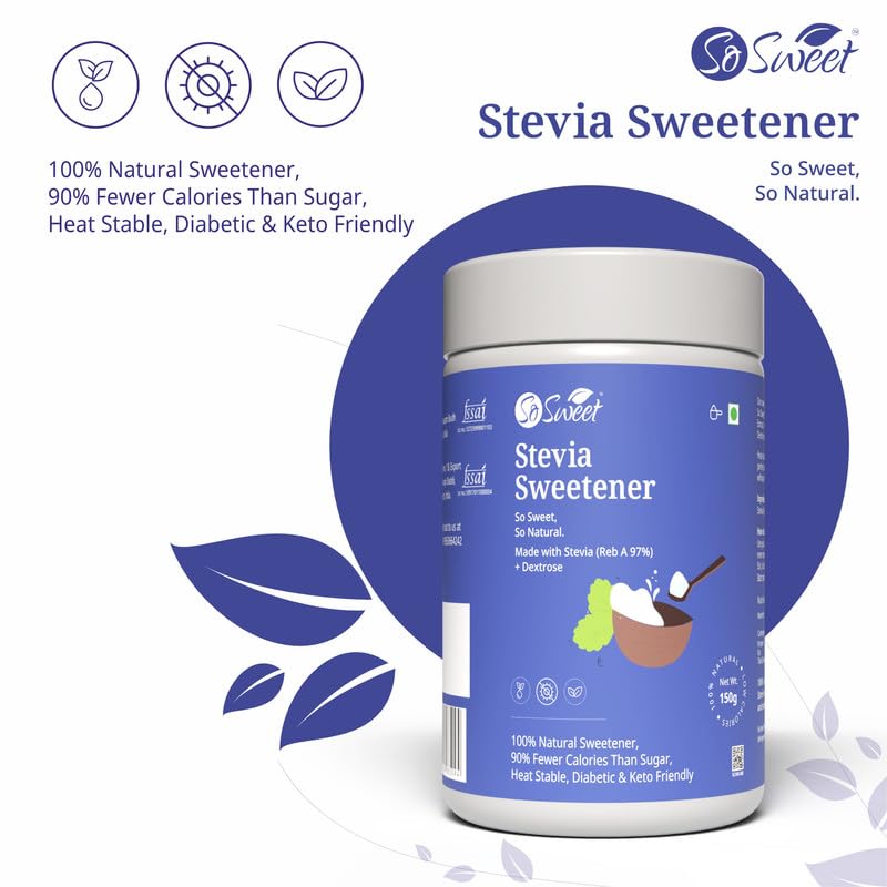 So Sweet Stevia Sugar-Free Natural Sweetener, 150gm, Low-Calorie, 100% Natural, Tastes Like Sugar, Safe for Diabetics, Ideal for Cooking, Baking, and Sweetening Drinks - Image 5