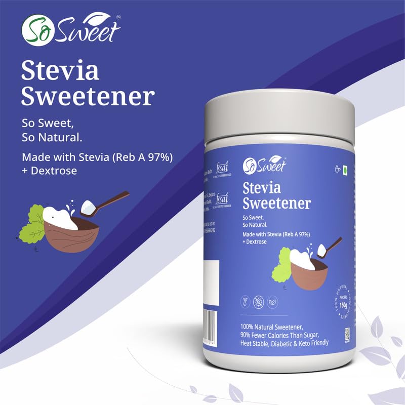 So Sweet Stevia Sugar-Free Natural Sweetener, 150gm, Low-Calorie, 100% Natural, Tastes Like Sugar, Safe for Diabetics, Ideal for Cooking, Baking, and Sweetening Drinks - Image 3