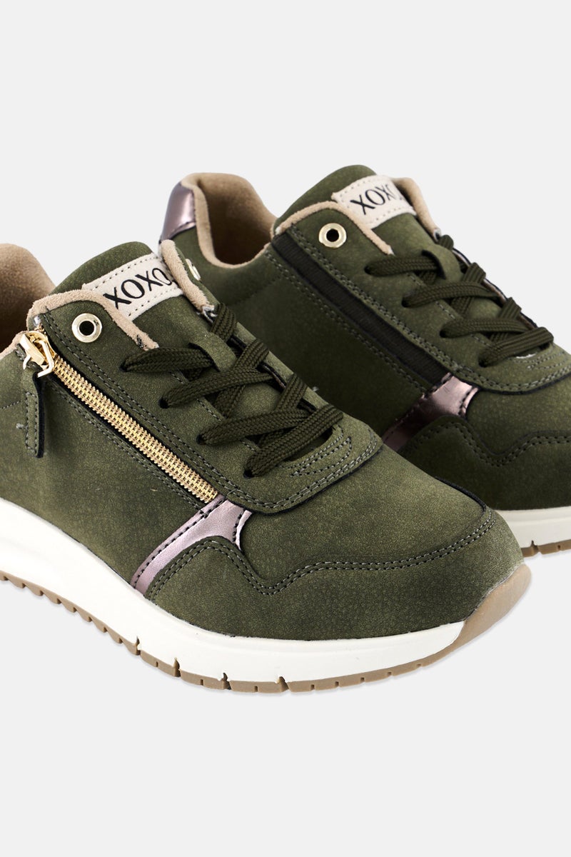 XOXO Women Brand Logo Lace Up Casual Shoes, Dark Olive - Image 3