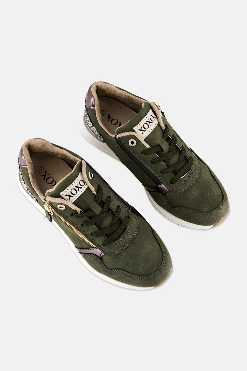 XOXO Women Brand Logo Lace Up Casual Shoes, Dark Olive - Image 4
