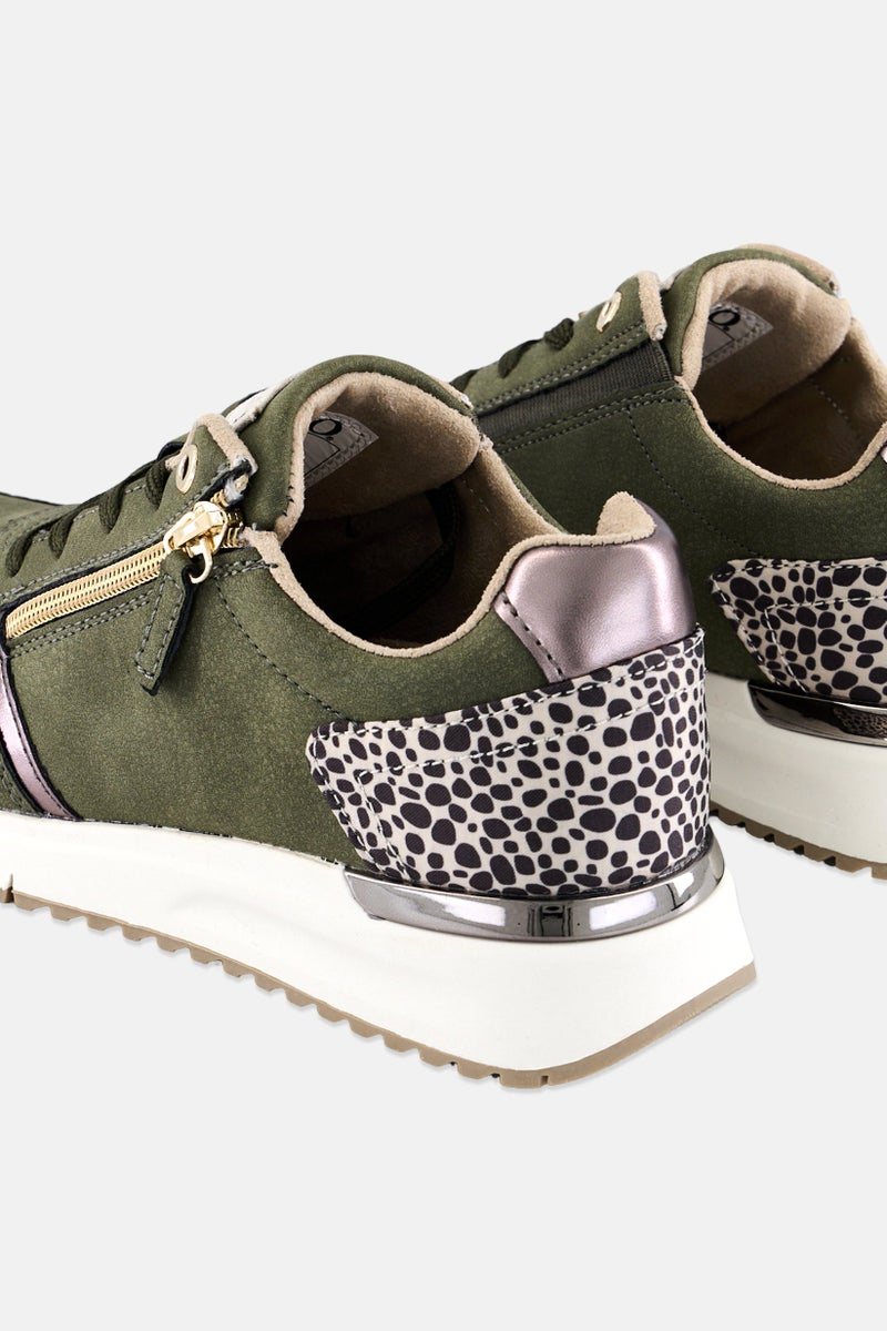 XOXO Women Brand Logo Lace Up Casual Shoes, Dark Olive - Image 2