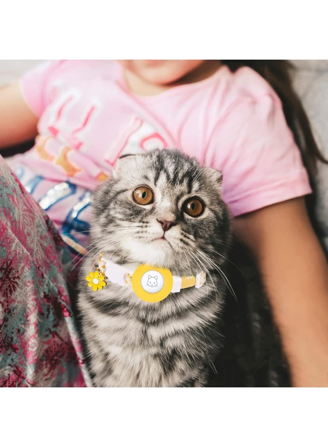 Cat Collar for Airtag Kitten Collar Breakaway with Silicone Airtag Holder Bells and Flower Charm for Girl Cats Boy Cats Small Dogs Pink - Image 5