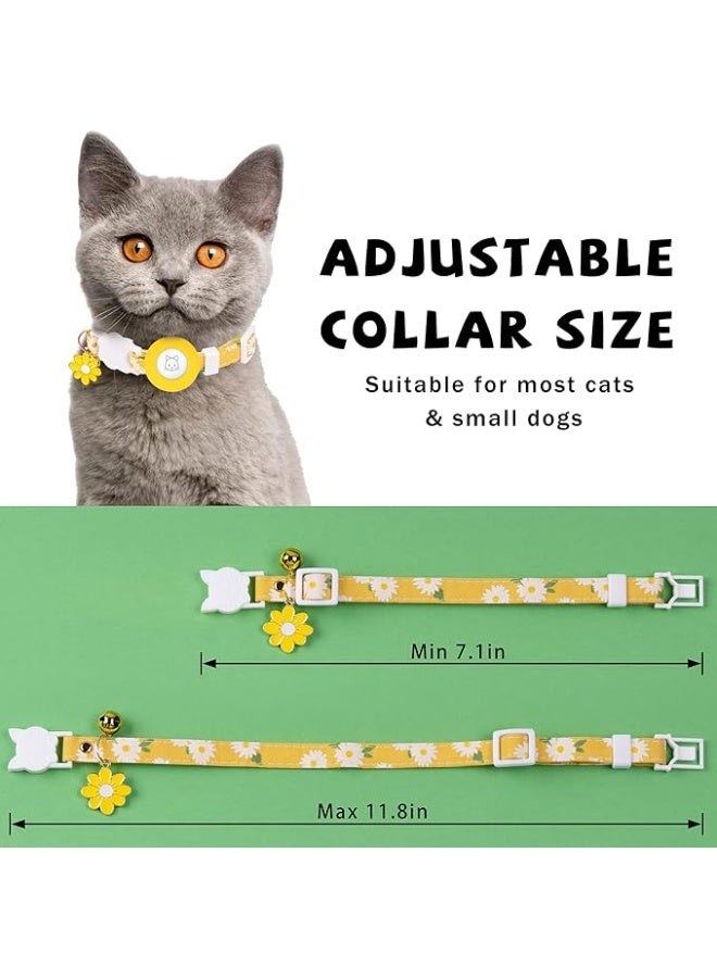 Cat Collar for Airtag Kitten Collar Breakaway with Silicone Airtag Holder Bells and Flower Charm for Girl Cats Boy Cats Small Dogs Pink - Image 4