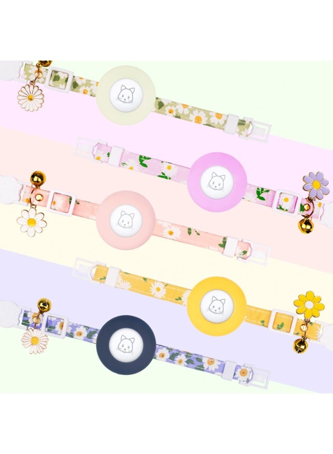 Cat Collar for Airtag Kitten Collar Breakaway with Silicone Airtag Holder Bells and Flower Charm for Girl Cats Boy Cats Small Dogs Pink - Image 2
