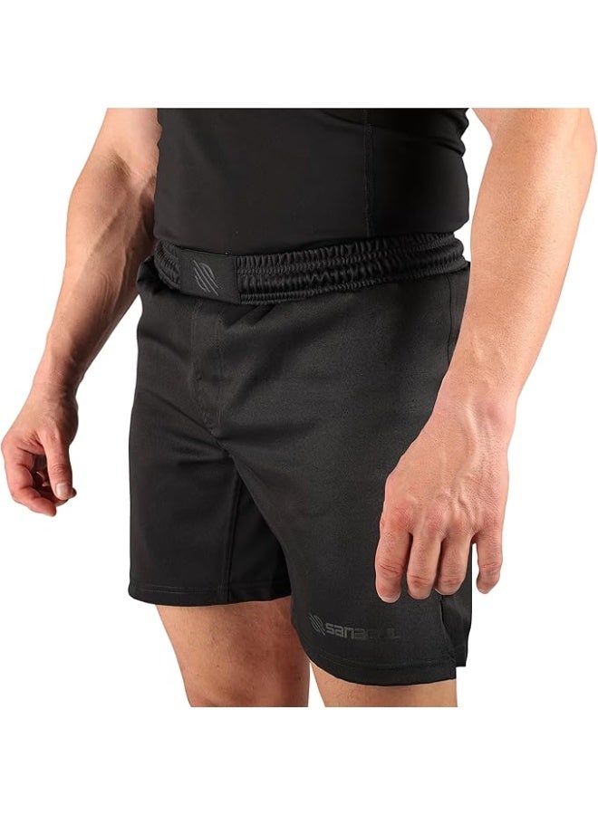 سنابول شورت قتال سانابول للرجال لرياضة الجوجيتسو البرازيلي وفنون القتال المختلطة | مطاط في أربعة اتجاهات، خياطة معززة، شورت تدريب للمصارعة والكيك بوكسينغ بدون جي | أسود - Image 2