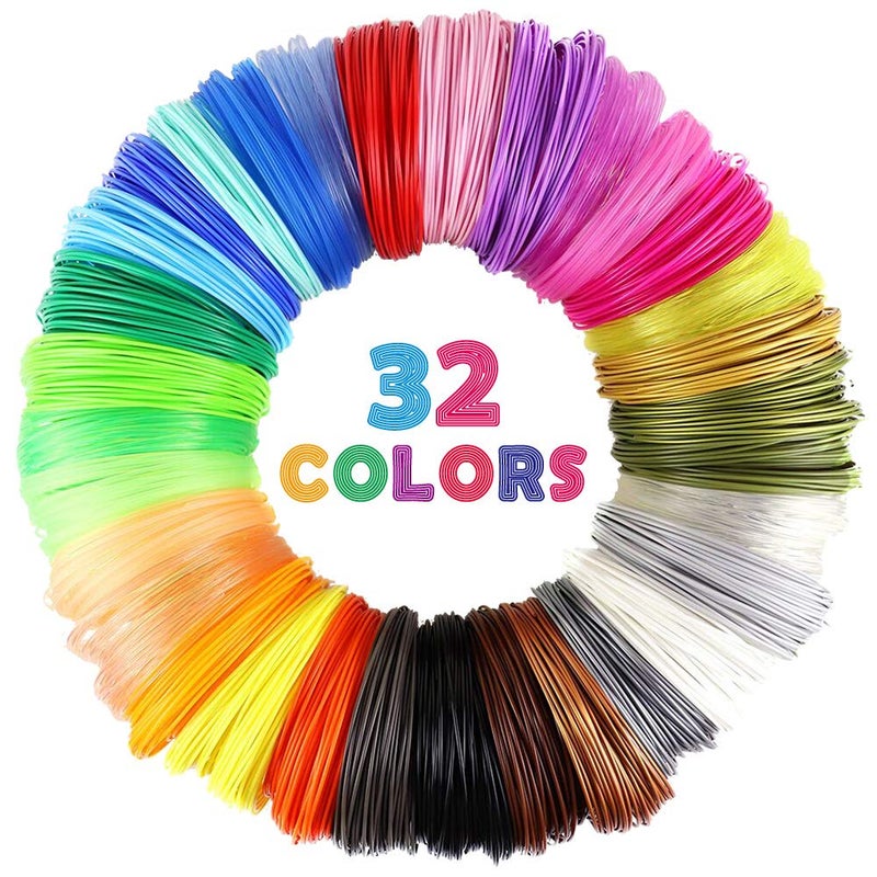 MIKA3D 32 Colors 3D Pen PLA Filament Refills, Each Color 10 Feet, Total 320 feet, Pack with 4 Finger Caps - Image 1