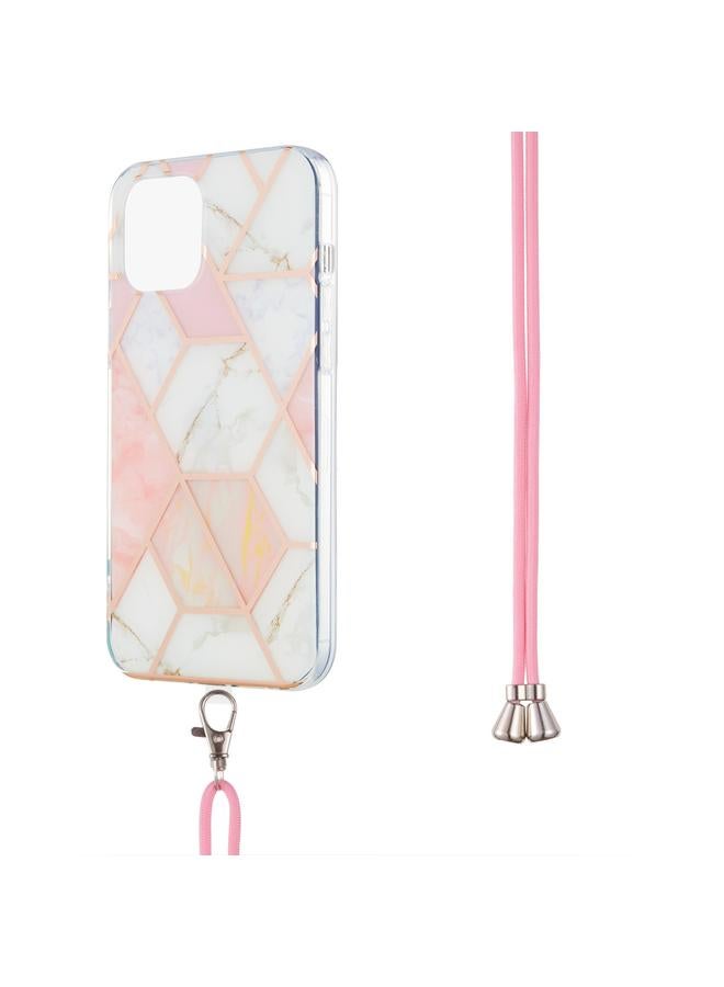 S-TOP Case For iPhone 13 Electroplating Splicing Marble Pattern Dual-side IMD TPU Shockproof Case with Neck Lanyard - Image 3