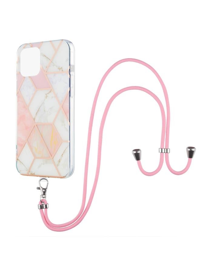 S-TOP Case For iPhone 13 Electroplating Splicing Marble Pattern Dual-side IMD TPU Shockproof Case with Neck Lanyard - Image 1