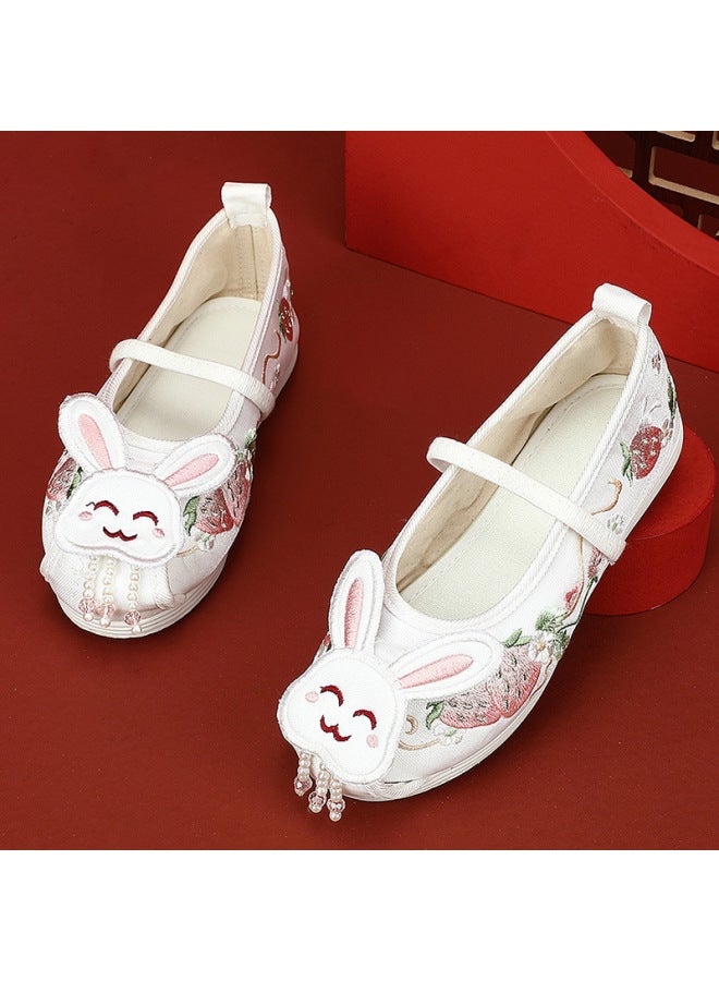 Girl's Hanfu Shoes Spring Autumn Rabbit Cute Ancient Style Ancient Costume Old Beijing Cloth Shoes Handmade Baby Children Embroidered Shoes