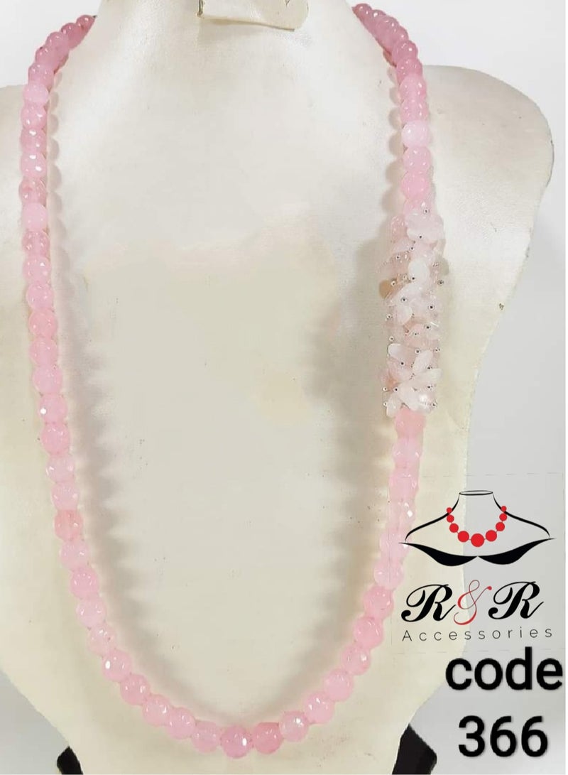 ار اند ار طقم عقد نسائى  واسواره من الروز كوارتز الطبيعى وكسر الكوارتز - Image 1