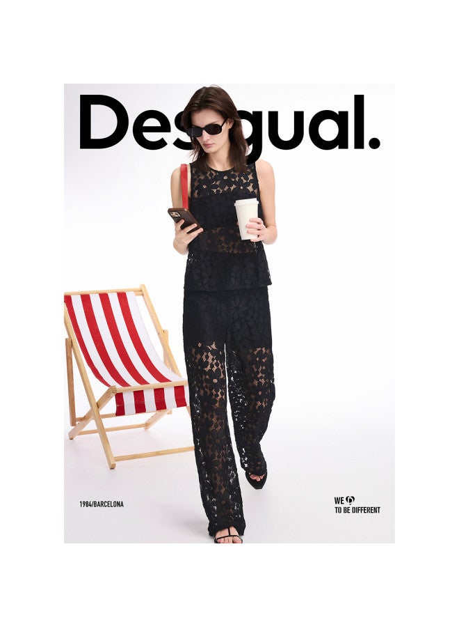 DESIGUAL تي شيرت نسائي بلا أكمام مزين بتطريز دائري جديد من نوع ss25 - Image 2