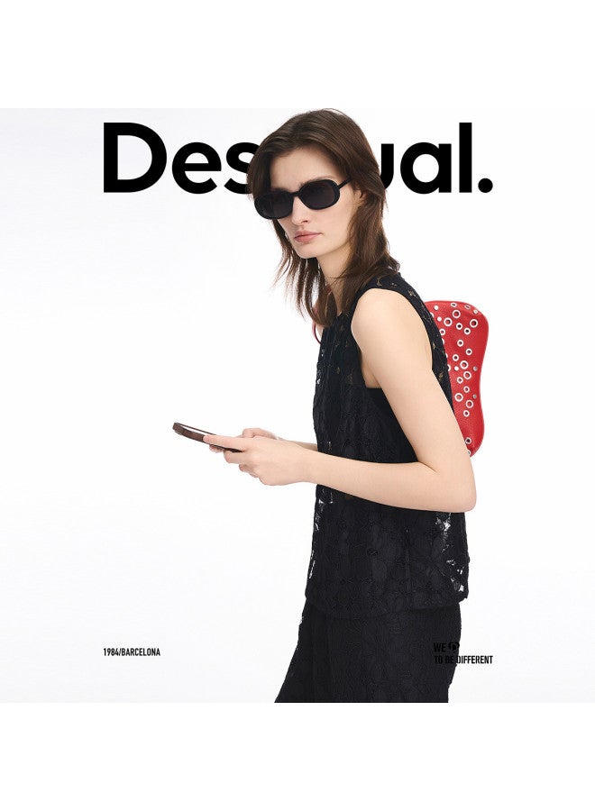 DESIGUAL تي شيرت نسائي بلا أكمام مزين بتطريز دائري جديد من نوع ss25 - Image 3