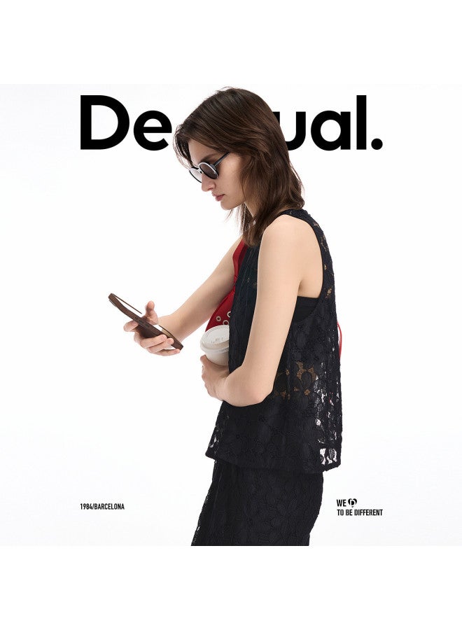 DESIGUAL تي شيرت نسائي بلا أكمام مزين بتطريز دائري جديد من نوع ss25 - Image 4
