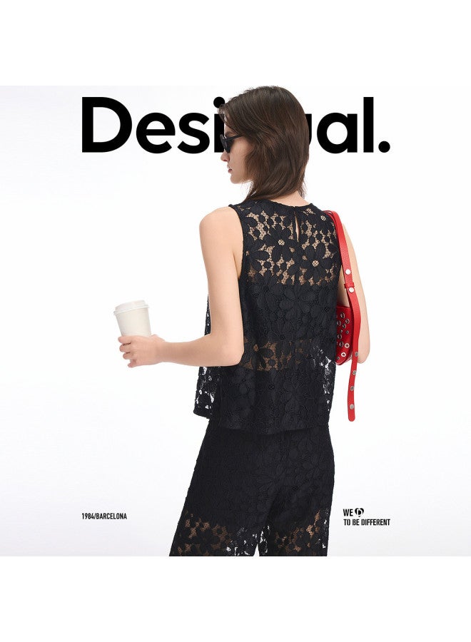 DESIGUAL تي شيرت نسائي بلا أكمام مزين بتطريز دائري جديد من نوع ss25 - Image 5