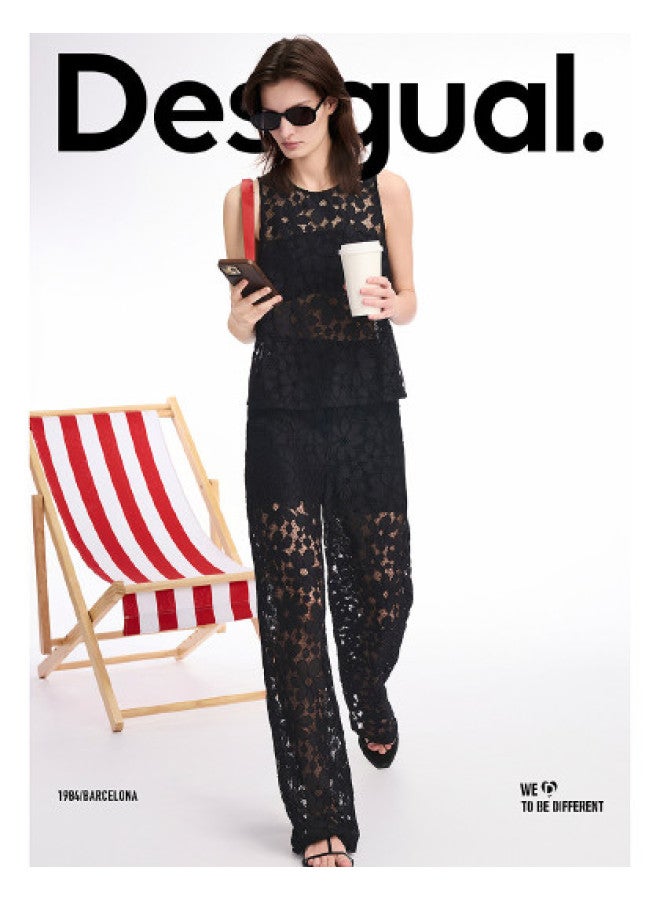 DESIGUAL تي شيرت نسائي بلا أكمام مزين بتطريز دائري جديد من نوع ss25 - Image 1