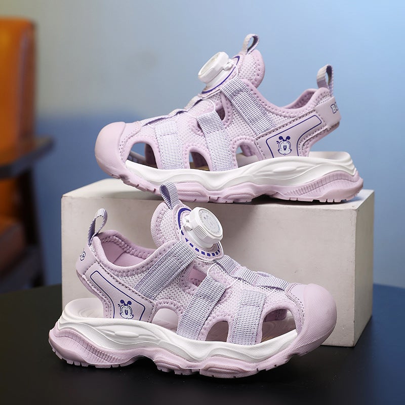 Children'S Toe-Toe Sandals, Summer Boys' Shoes, Knob Buckle, Medium And Large Children'S Non-Slip Soft-Soled Beach Shoes, Girls' Shoes - Image 5