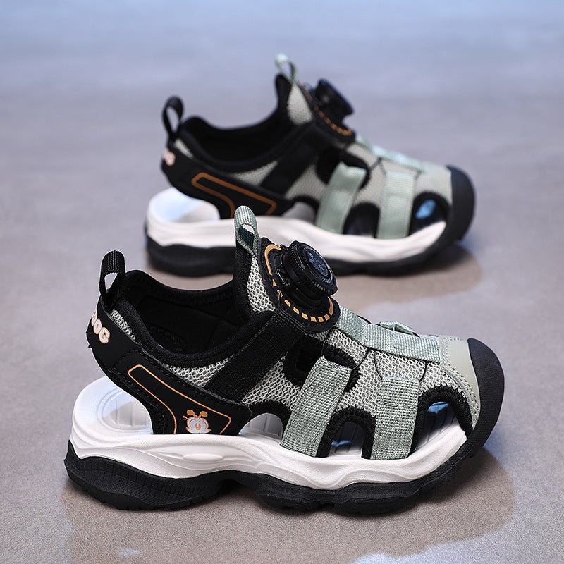 Children'S Toe-Toe Sandals, Summer Boys' Shoes, Knob Buckle, Medium And Large Children'S Non-Slip Soft-Soled Beach Shoes, Girls' Shoes - Image 4