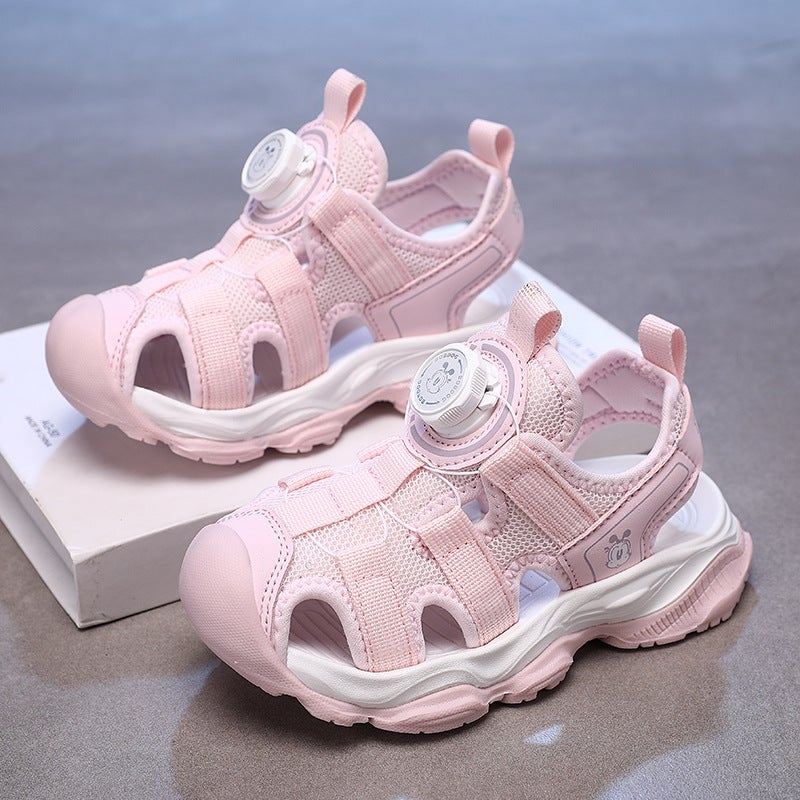 Children'S Toe-Toe Sandals, Summer Boys' Shoes, Knob Buckle, Medium And Large Children'S Non-Slip Soft-Soled Beach Shoes, Girls' Shoes - Image 3